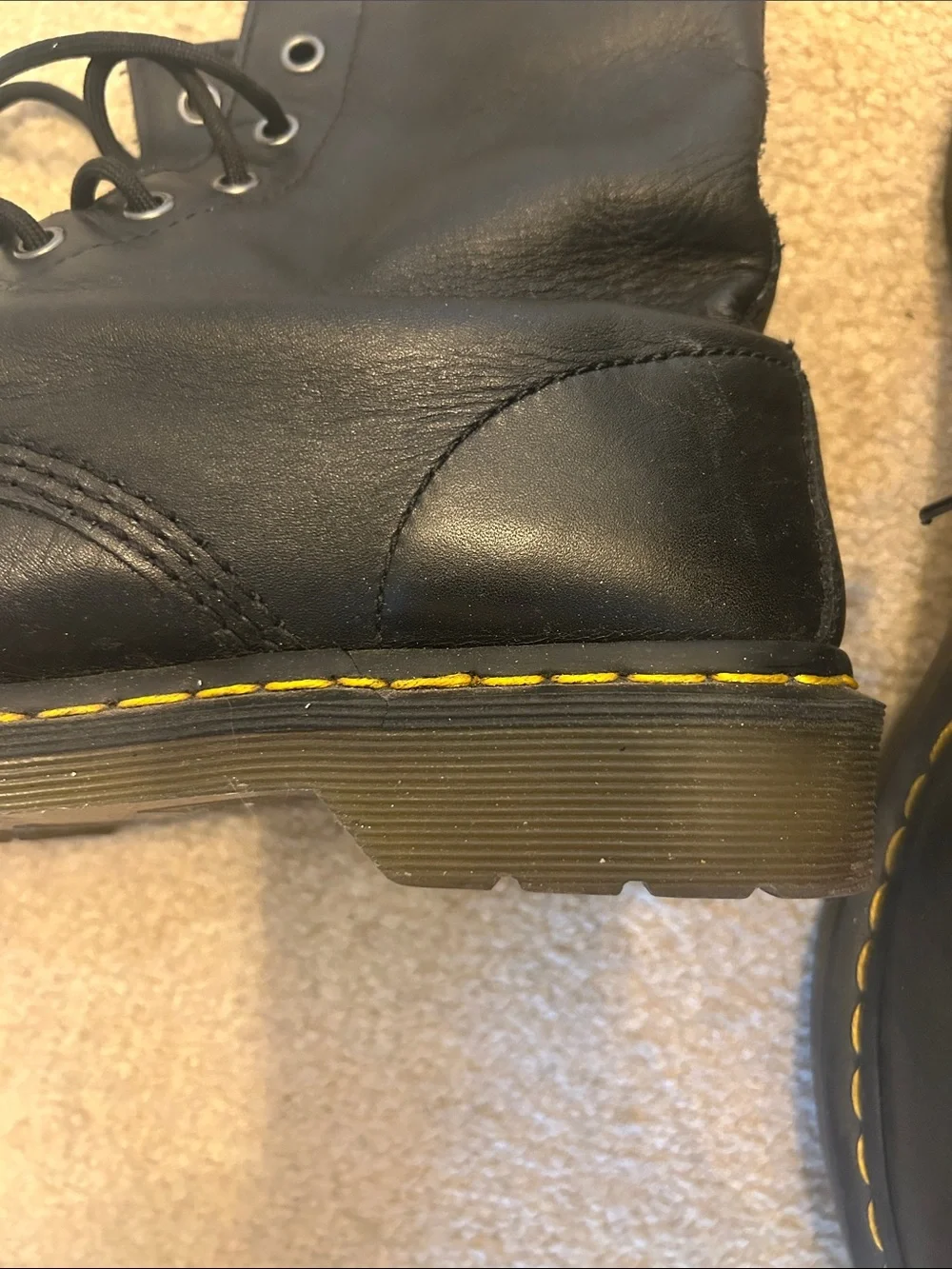 Unisex Dr. Martens 1460 Black Leather Lace-Up Boots with Yellow Stitching